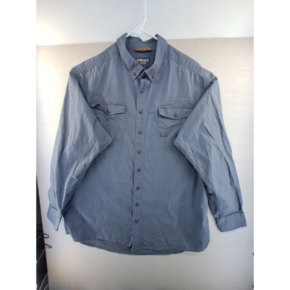 Ariat Rebar Ripstop Shirt Mens XXL Tall Gray Work Utility Long Sleeve